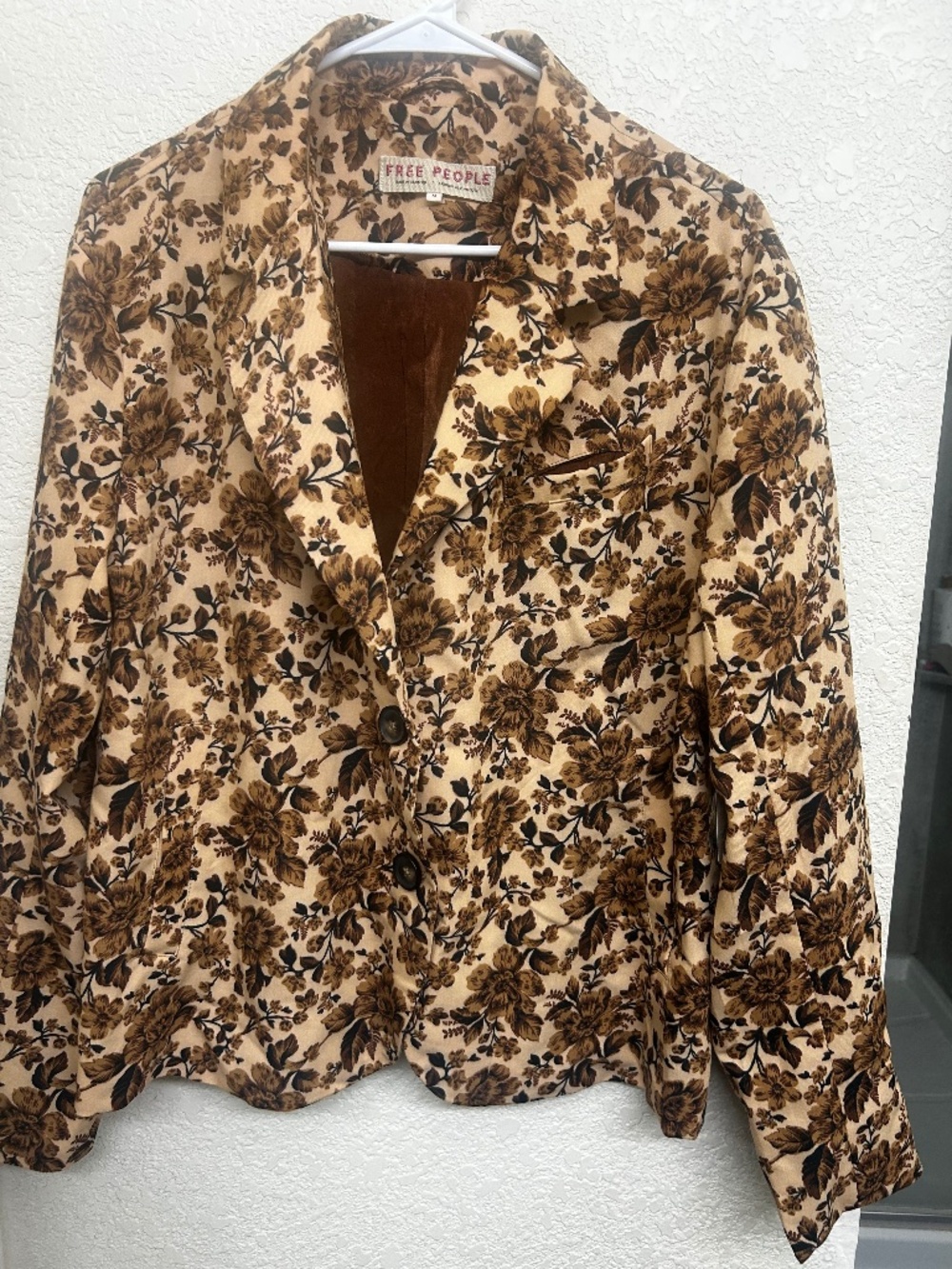 Free People Women’s Medium Cali Blazer Floral Print Boxy Brown Jacket NWT $168